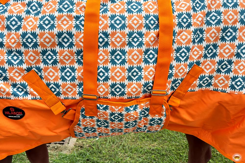 Hilason Orange 80 In 1200D Winter Waterproof Poly Horse Blanket Belly Wrap | Horse Blanket | Horse